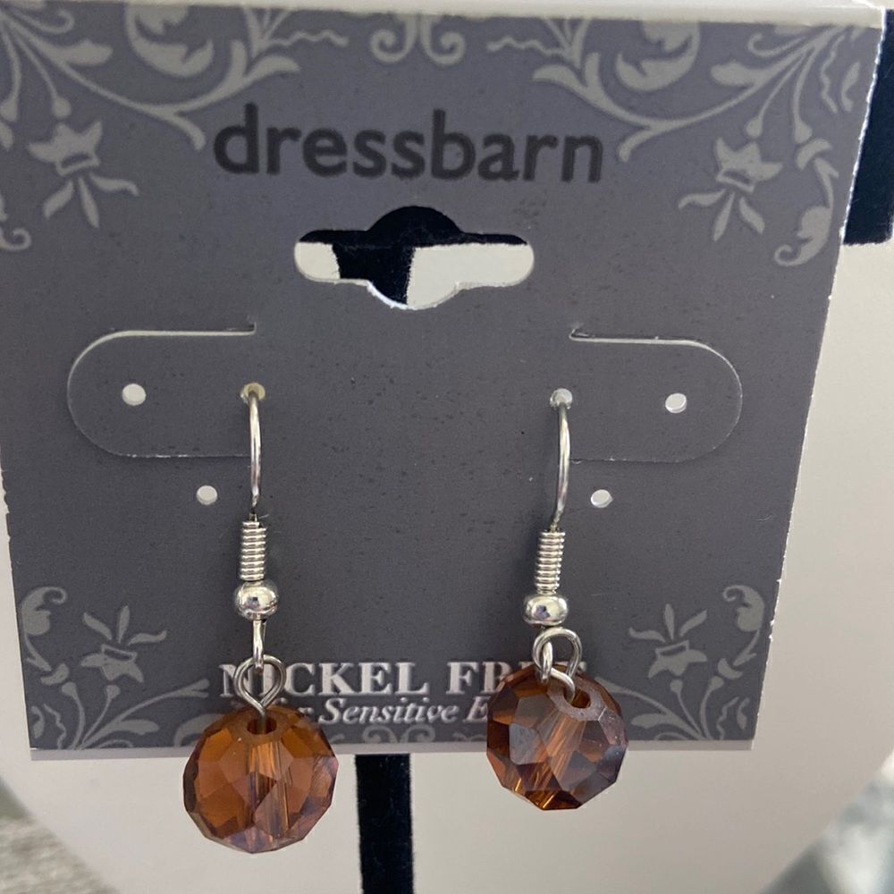 Dress Barn NWT Earrings Nickel Free Silver details with a pendant brown bead